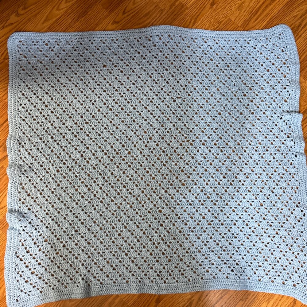 Handmade Beautiful Blue‎ Baby Afghan  Approximately 39 x 40 1/2 inches